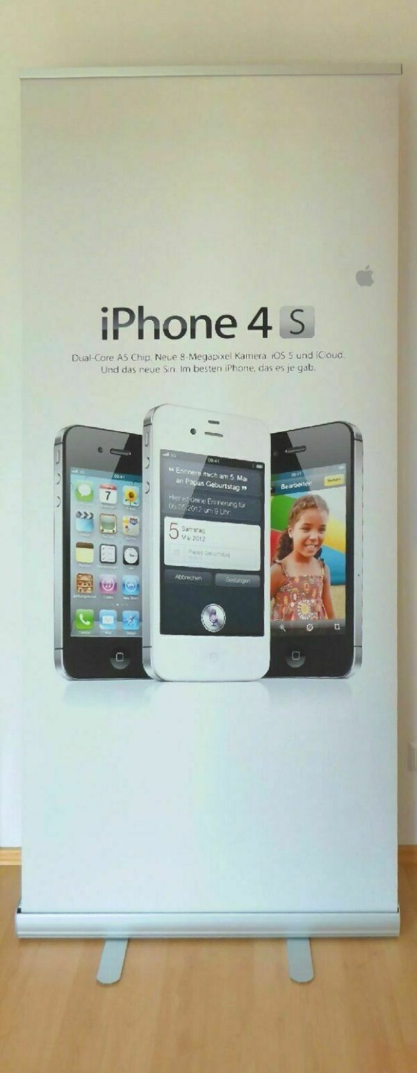1x APPLE iPhone 4S Werbeschild Reklame Aufsteller Pylon Roll-up Display Banner - rima-it.de